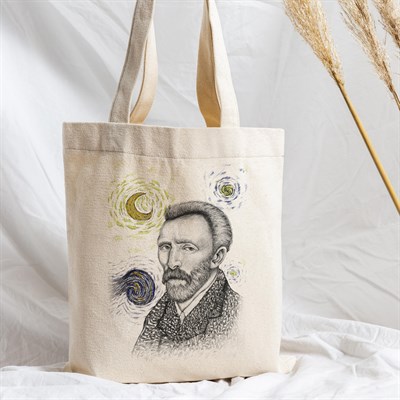 Vagonik Van Gogh Yıldızlı Gece Baskılı Ham Bez Kanvas Çanta 240 Gr.