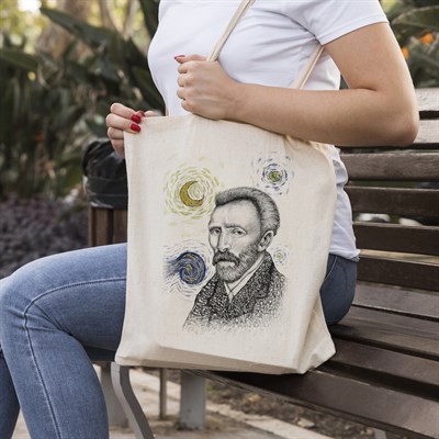 Vagonik Van Gogh Yıldızlı Gece Baskılı Ham Bez Kanvas Çanta 240 Gr.