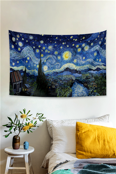 Vagonik Vincent Van Gogh Yıldızlı Gece Duvar Örtüsü Duvar Halısı