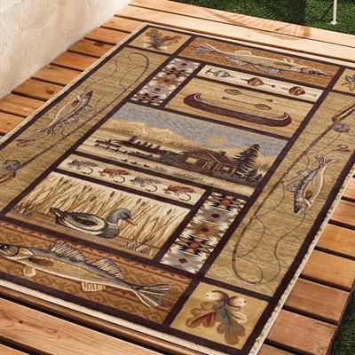 Vagonik  Vintage Kayık Balık Ve Vahşi Doğa Desenli Dijital Baskılı Halı Kaydırmaz Tabanlı Yıkanabilir Halı