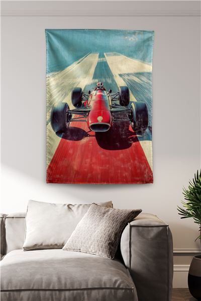 Vagonik Vintage Yarış Modern Desenli Duvar Örtüsü Tapestry Desen 445