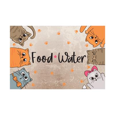 Vagonik Water Food Kedi Desenli Dijital Baskılı 35x50cm Dekoratif Çok Amaçlı Iç Ve Dış Kapı Paspası Mama Paspası