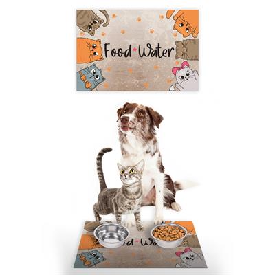 Vagonik Water Food Kedi Desenli Dijital Baskılı 35x50cm Dekoratif Çok Amaçlı Iç Ve Dış Kapı Paspası Mama Paspası