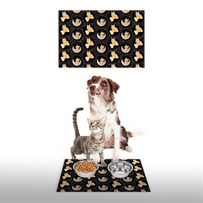 Vagonik Water Food Kedi Köpek Antrasit Dijital Baskılı 35x50cm Dekoratif Çok Amaçlı Iç Ve Dış Kapı Paspası Mama Paspası