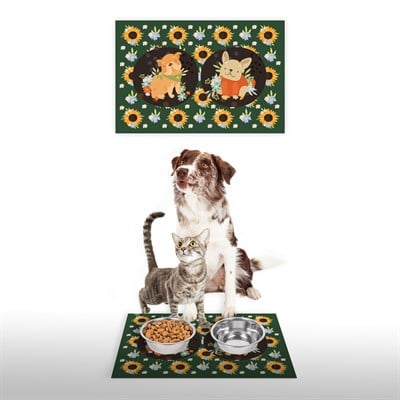 Vagonik Water Food Kedi Köpek Ayçiçeği Desenli Dijital Baskılı 35x50cm Dekoratif Çok Amaçlı Iç Ve Dış Kapı Paspası Mama Paspası
