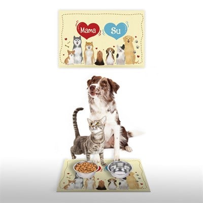 Vagonik Water Food Kedi Köpek Desenli Mama Su Dijital Baskılı 35x50cm Dekoratif Çok Amaçlı Iç Ve Dış Kapı Paspası Mama Paspası