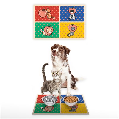 Vagonik Water Food Kedi Köpek Desenli Dijital Baskılı 35x50cm Dekoratif Çok Amaçlı Iç Ve Dış Kapı Paspası Mama Paspası