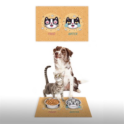 Vagonik Water Food Kedi Köpek Desenli Dijital Baskılı 35x50cm Dekoratif Çok Amaçlı Iç Ve Dış Kapı Paspası Mama Paspası