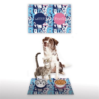 Vagonik Water Food Kedi Köpek Desenli Dijital Baskılı 35x50cm Dekoratif Çok Amaçlı Iç Ve Dış Kapı Paspası Mama Paspası