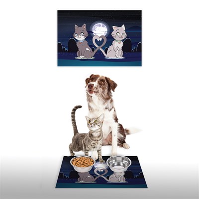 Vagonik Water Food Kedi Köpek Desenli Dijital Baskılı 35x50cm Dekoratif Çok Amaçlı Iç Ve Dış Kapı Paspası Mama Paspası