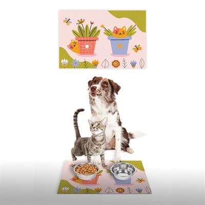 Vagonik Water Food Kedi Köpek Desenli Dijital Baskılı 35x50cm Dekoratif Çok Amaçlı Iç Ve Dış Kapı Paspası Mama Paspası