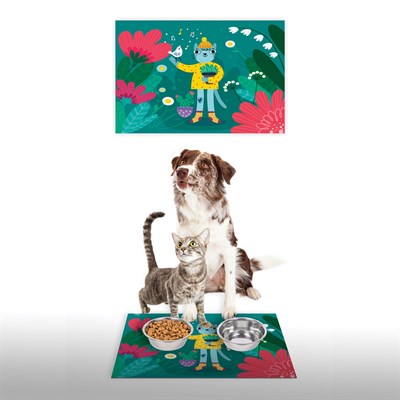 Vagonik Water Food Kedi Köpek Desenli Dijital Baskılı 35x50cm Dekoratif Çok Amaçlı Iç Ve Dış Kapı Paspası Mama Paspası