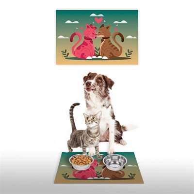 Vagonik Water Food Kedi Köpek Desenli Dijital Baskılı 35x50cm Dekoratif Çok Amaçlı Iç Ve Dış Kapı Paspası Mama Paspası
