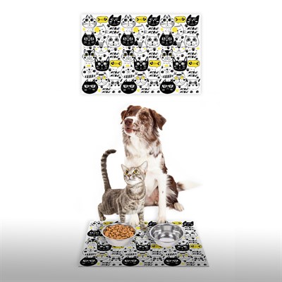 Vagonik Water Food Kedi Köpek Desenli Dijital Baskılı 35x50cm Dekoratif Çok Amaçlı Iç Ve Dış Kapı Paspası Mama Paspası