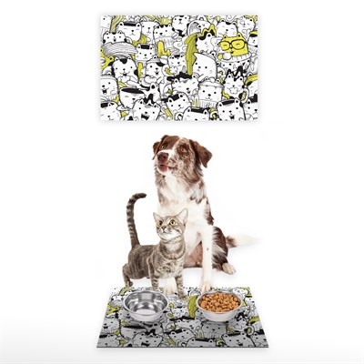 Vagonik Water Food Kedi Köpek Desenli Dijital Baskılı 35x50cm Dekoratif Çok Amaçlı Iç Ve Dış Kapı Paspası Mama Paspası