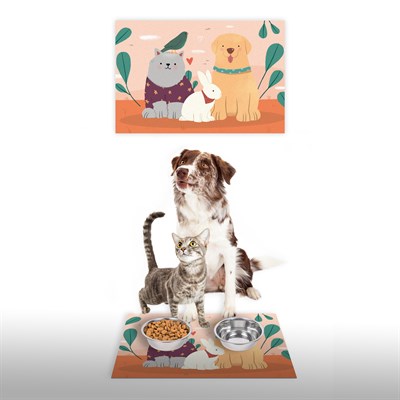 Vagonik Water Food Kedi Köpek Desenli Dijital Baskılı 35x50cm Dekoratif Çok Amaçlı Iç Ve Dış Kapı Paspası Mama Paspası
