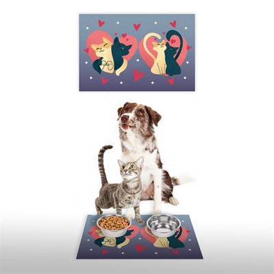 Vagonik Water Food Kedi Köpek Desenli Dijital Baskılı 35x50cm Dekoratif Çok Amaçlı Iç Ve Dış Kapı Paspası Mama Paspası