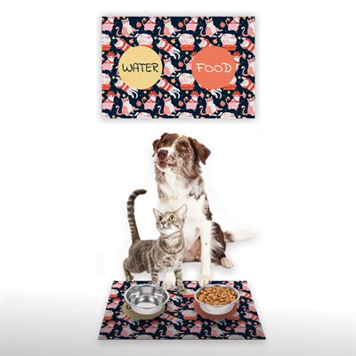 Vagonik Water Food Kedi Köpek Desenli Dijital Baskılı 35x50cm Dekoratif Çok Amaçlı Iç Ve Dış Kapı Paspası Mama Paspası