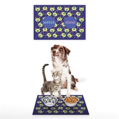 Vagonik Water Food Kedi Köpek Desenli Dijital Baskılı 35x50cm Dekoratif Çok Amaçlı Iç Ve Dış Kapı Paspası Mama Paspası