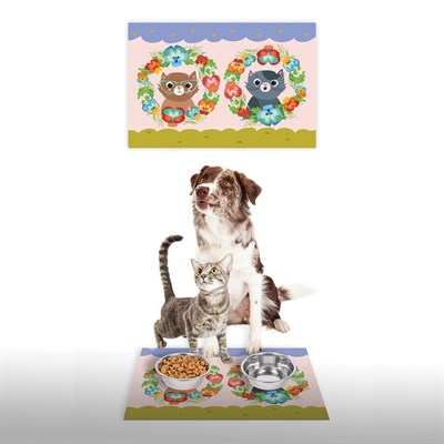 Vagonik Water Food Kedi Köpek Desenli Dijital Baskılı 35x50cm Dekoratif Çok Amaçlı Iç Ve Dış Kapı Paspası Mama Paspası