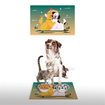 Vagonik Water Food Kedi Köpek Desenli Dijital Baskılı 35x50cm Dekoratif Çok Amaçlı Iç Ve Dış Kapı Paspası Mama Paspası