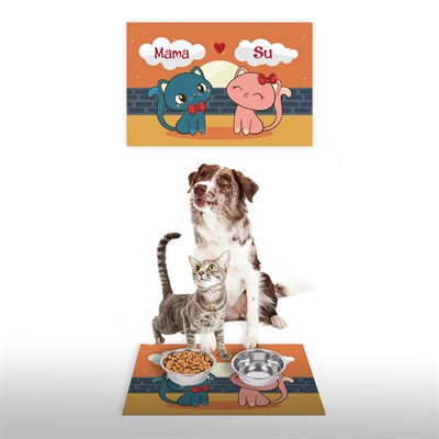 Vagonik Water Food Kedi Köpek Desenli Dijital Baskılı 35x50cm Dekoratif Çok Amaçlı Iç Ve Dış Kapı Paspası Mama Paspası