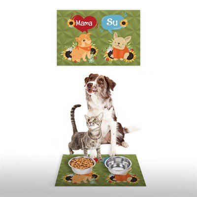 Vagonik Water Food Kedi Köpek Desenli Mama Su Dijital Baskılı 35x50cm Dekoratif Çok Amaçlı Iç Ve Dış Kapı Paspası Mama Paspası