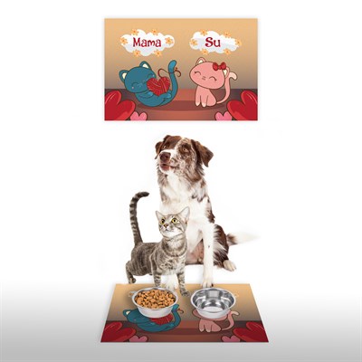 Vagonik Water Food Kedi Köpek Desenli Dijital Baskılı 35x50cm Dekoratif Çok Amaçlı Iç Ve Dış Kapı Paspası Mama Paspası