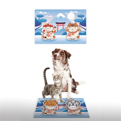 Vagonik Water Food Kedi Köpek Desenli Dijital Baskılı 35x50cm Dekoratif Çok Amaçlı Iç Ve Dış Kapı Paspası Mama Paspası