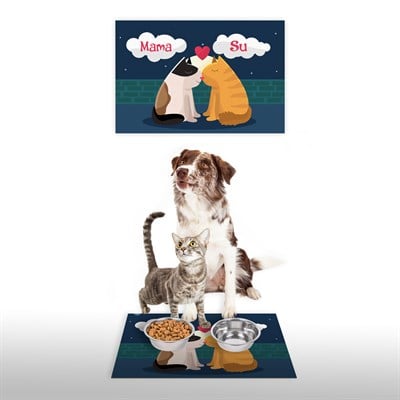Vagonik Water Food Kedi Köpek Dolunay Desenli Dijital Baskılı 35x50cm Dekoratif Çok Amaçlı Iç Ve Dış Kapı Paspası Mama Paspası