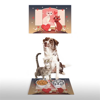 Vagonik Water Food Kedi Köpek Gece Desenli Dijital Baskılı 35x50cm Dekoratif Çok Amaçlı Iç Ve Dış Kapı Paspası Mama Paspası