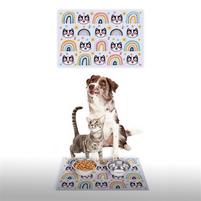Vagonik Water Food Kedi Köpek Gökkuşağı Dijital Baskılı 35x50cm Dekoratif Çok Amaçlı Iç Ve Dış Kapı Paspası Mama Paspası