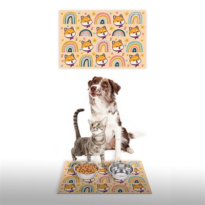 Vagonik Water Food Kedi Köpek Gökkuşağı Dijital Baskılı 35x50cm Dekoratif Çok Amaçlı Iç Ve Dış Kapı Paspası Mama Paspası