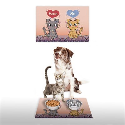 Vagonik Water Food Kedi Köpek Kalp Desenli Dijital Baskılı 35x50cm Dekoratif Çok Amaçlı Iç Ve Dış Kapı Paspası Mama Paspası