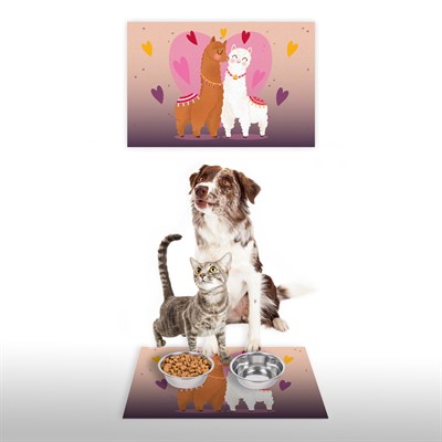 Vagonik Water Food Kedi Köpek Lama Desenli Dijital Baskılı 35x50cm Dekoratif Çok Amaçlı Iç Ve Dış Kapı Paspası Mama Paspası