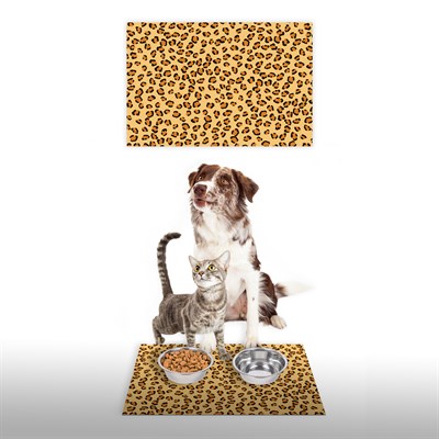 Vagonik Water Food Kedi Köpek Leopar Desenli Dijital Baskılı 35x50cm Dekoratif Çok Amaçlı Iç Ve Dış Kapı Paspası Mama Paspası