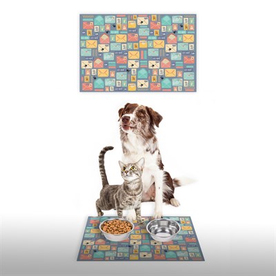 Vagonik Water Food Kedi Köpek Mektup Temalı Dijital Baskılı 35x50cm Dekoratif Çok Amaçlı Iç Ve Dış Kapı Paspası Mama Paspası