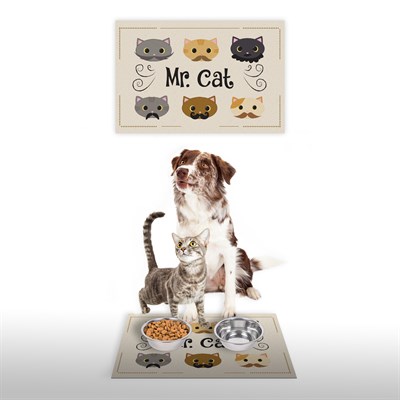 Vagonik Water Food Kedi Köpek Mr. Cat Dijital Baskılı 35x50cm Dekoratif Çok Amaçlı Iç Ve Dış Kapı Paspası Mama Paspası