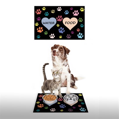 Vagonik Water Food Kedi Köpek Pati Kalp Desenli Dijital Baskılı 35x50cm Dekoratif Çok Amaçlı Iç Ve Dış Kapı Paspası Mama Paspası