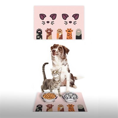 Vagonik Water Food Kedi Köpek Patili Dijital Baskılı 35x50cm Dekoratif Çok Amaçlı Iç Ve Dış Kapı Paspası Mama Paspası