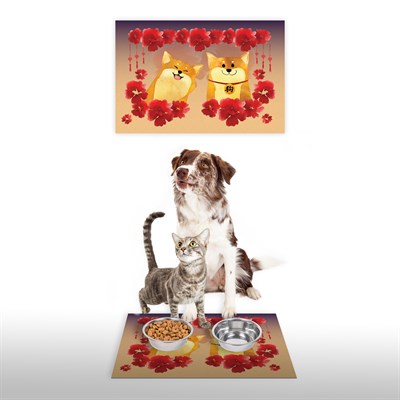 Vagonik Water Food Kedi Köpek Uzak Doğu Desenli Dijital Baskılı 35x50cm Dekoratif Çok Amaçlı Iç Ve Dış Kapı Paspası Mama Paspası