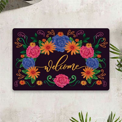 Vagonik Welcome Çiçek Dijital Baskılı 50x70cm Dekoratif Çok Amaçlı Iç Ve Dış Kapı Paspası