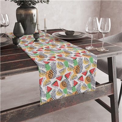 Vagonik Yaz Meyve Desenli Dijital Baskılı Runner 140x40 cm