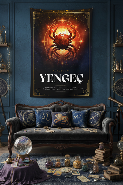 Vagonik Yengeç burcu Astroloji Temalı Mistik Desenli Duvar Örtüsü Tapestry Desen 473