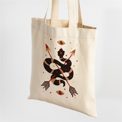 Vagonik Yılan Bohem Baskılı Ham Bez Kanvas Çanta 240 Gr.