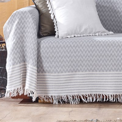 Vagonik Zigzag Desenli 3m Çekyat Kollarını Örten Battal Boy Koltuk Örtüsü 170 x 300 Gri