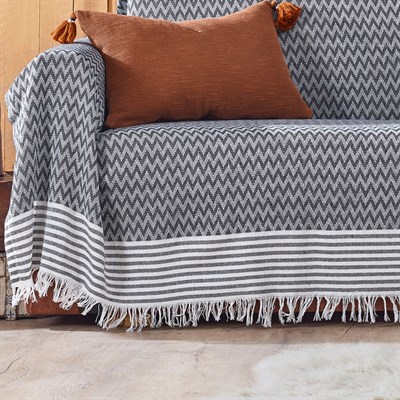 Vagonik Zigzag Desenli 3m Çekyat Kollarını Örten Battal Boy Koltuk Örtüsü 170 x 300 Füme