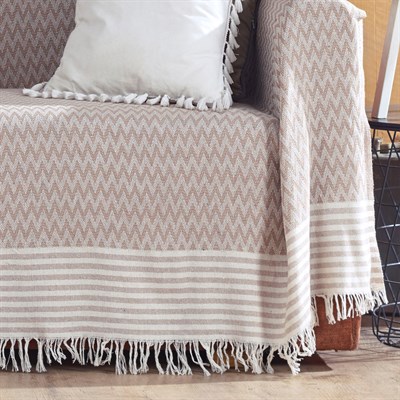 Vagonik Zigzag Desenli 3m Çekyat Kollarını Örten Battal Boy Koltuk Örtüsü 170 x 300 Bej
