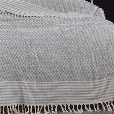 Vagonik Zigzag Kara Tezgah Dokuma Çift Kişilik Yatak Örtüsü - Gri