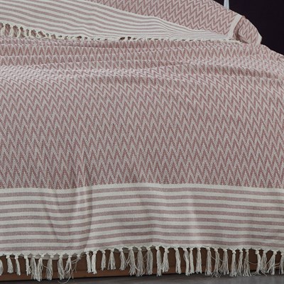 Vagonik Zigzag Kara Tezgah Dokuma Çift Kişilik Yatak Örtüsü - Bordo